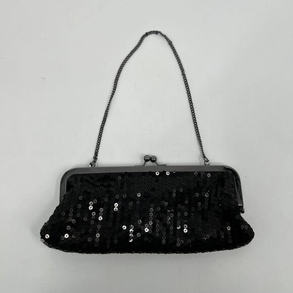 LOFT Black Sequin Mini Clutch | Silver Hardware Detail - Picture 7 of 7